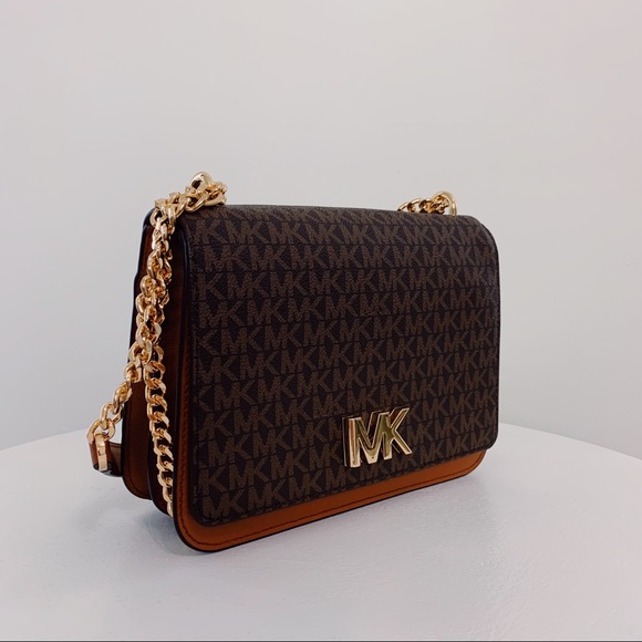 Michael Kors Mott Lg Chain Shoulder Leather Brown - Picture 6 of 14